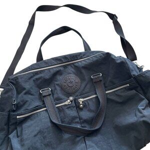 Kipling Eugina Weekender Duffle Bag Navy Blue Nylon Shoulder Strap Pockets